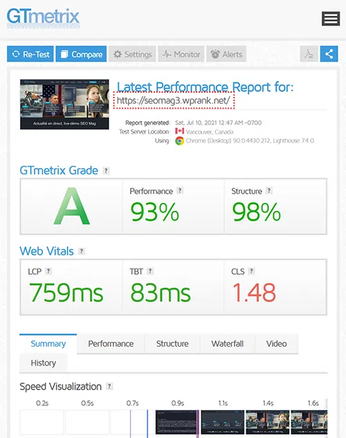 theme worpress performant google gt metrix perf